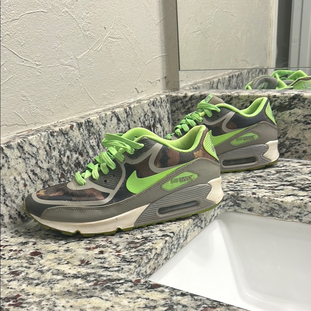 Nike Air Max Neon Green and Gray Camo Sneakers